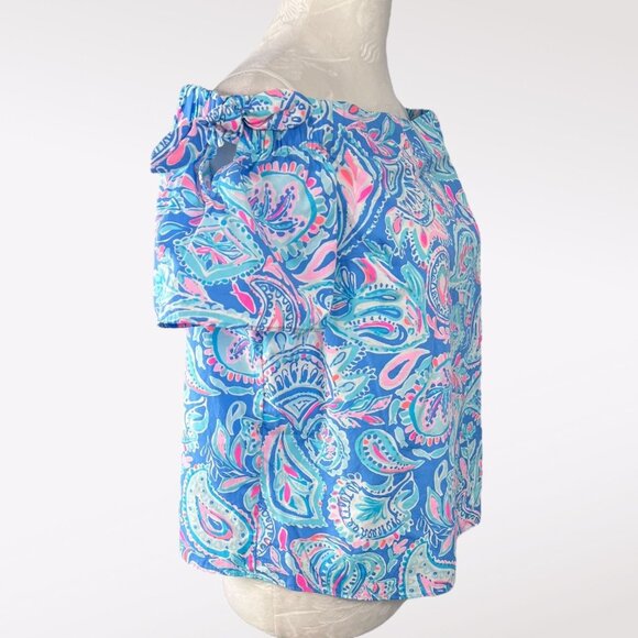 Lilly Pulitzer Off Shoulder Paisley Cotton Top Small - Picture 8 of 10